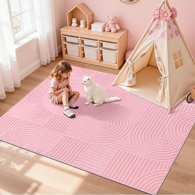 Pauwer Pink Area Rug for Girls Bedroom 4x6 Soft Fluffy Non Slip Machine - Image 7