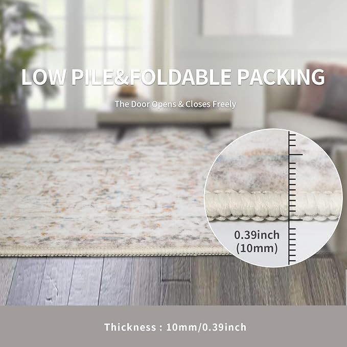 Washable 8×10 Area Rug for Living Room, Vintage Floral Rug Soft Non Slip Stain - Image 3