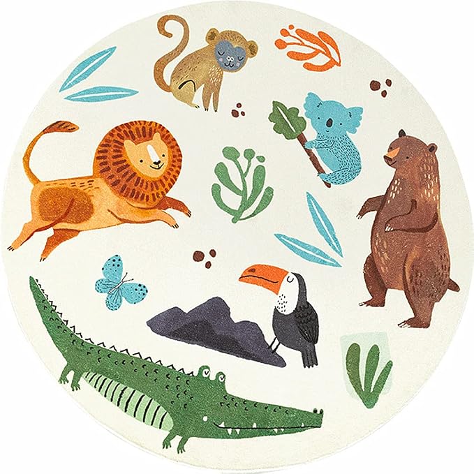 Poowe Kids Play Rug, Lovely Forest Round Area Rug Nursery Door Mat Soft Plush - Image 2