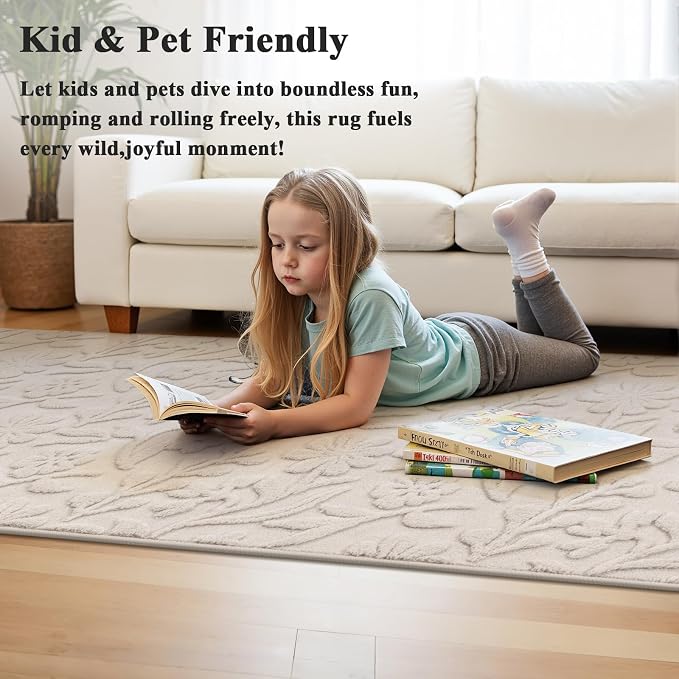 Vaukki 2x8 Runner Rug for Living Room, Soft Fluffy Washable Modern Floral - Image 3