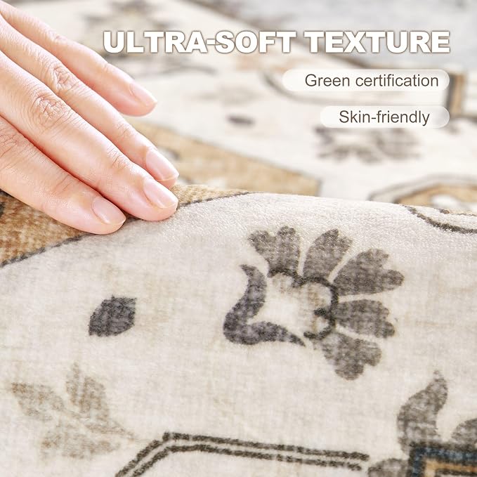 10x12 Washable Area Rug: Vintage Neutral Soft Non Slip Thin Large Floor Carpet - Image 6