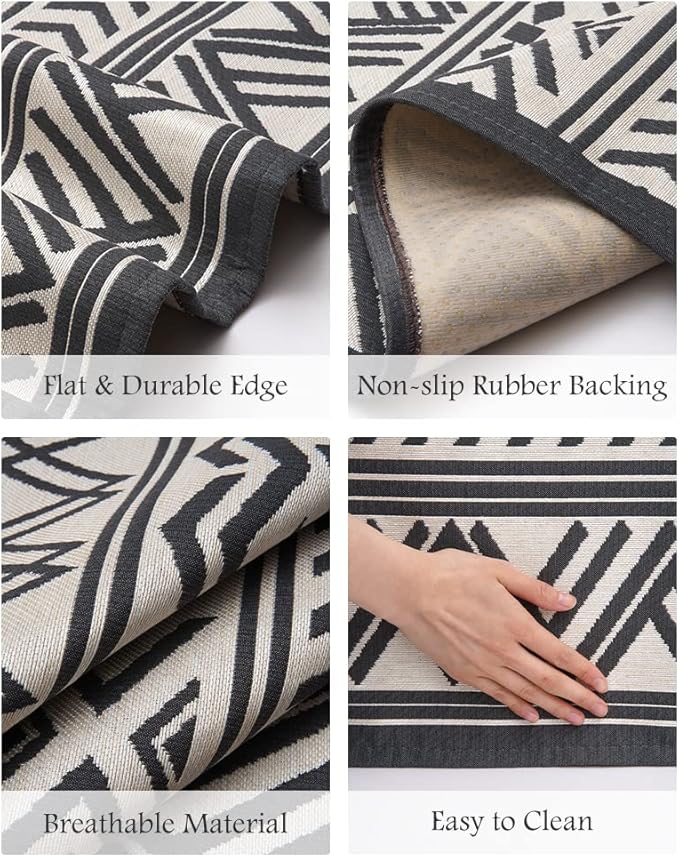 Outdoor Rug Carpet 6x9 ft, Flatweave Textured Outdoor Patio Rug Non Slip Indoor - Image 4