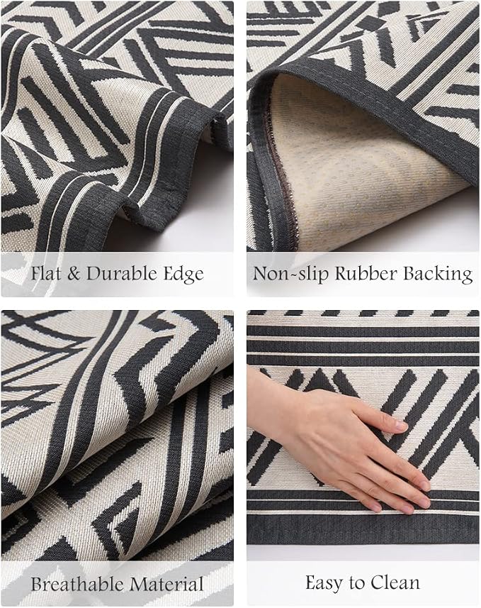 Outdoor Rug Carpet 5x8 ft, Flatweave Textured Outdoor Patio Rug Non Slip Indoor - Image 4