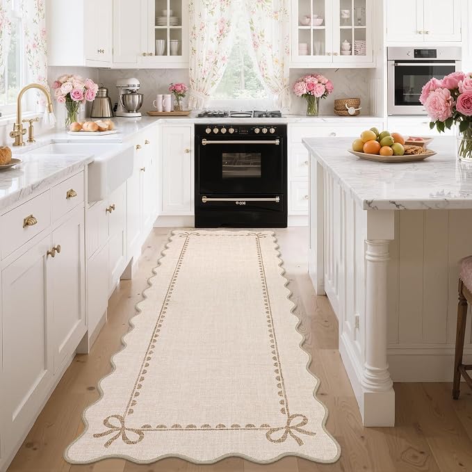 GarveeHome Scalloped Bow Rug for Living Room, Solid Beige Rug for Dorm - Image 3