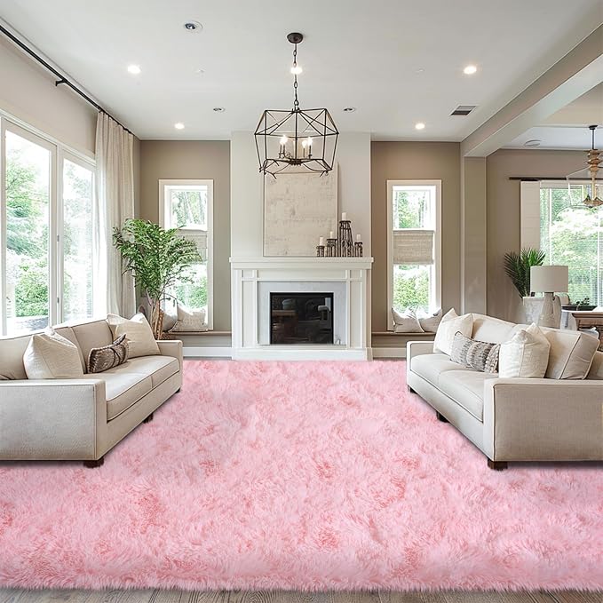 Mugorn Pink Fluffy Soft Rugs for Girls Bedroom, 9x12 Ft Large Shaggy Area Rugs - Image 2