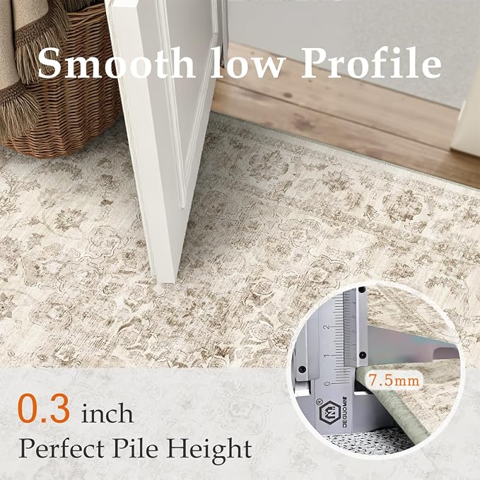 2x7 Washable Neutral Runner Rug Beige Vintage Hallway Kitchen Carpet Non-Slip - Image 8