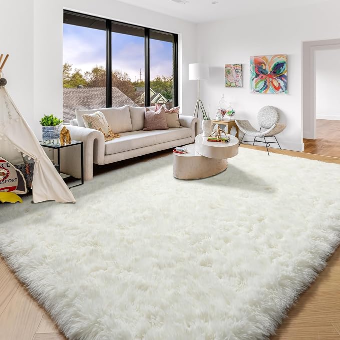 Amdrebio Ivory Rugs for Living Room Bedroom, 6x9 Soft Fluffy Area Rug for Kids - Image 5
