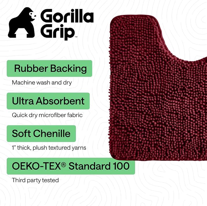 GORILLA GRIP Plush Absorbent Shaggy Chenille Bath Rug Mat - Image 3