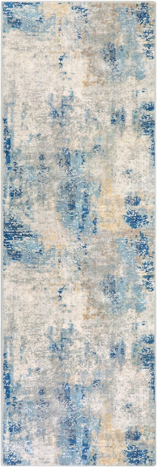 Lahome Modern Abstract Blue Bathroom Rug, 2x6 Washable Long Hallway Rug Soft - Image 9
