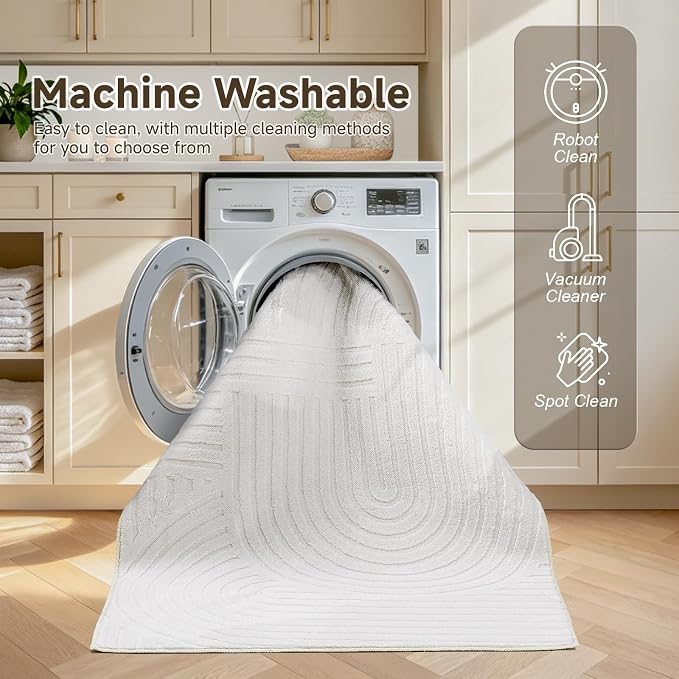 Pauwer 6x9 Washable Area Rugs for Living Room Modern White Solid Color Soft - Image 6