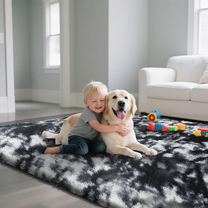 Fluffy Rug Shag Area Rug, Mottling Black 2x4 Area Rugs - Image 4
