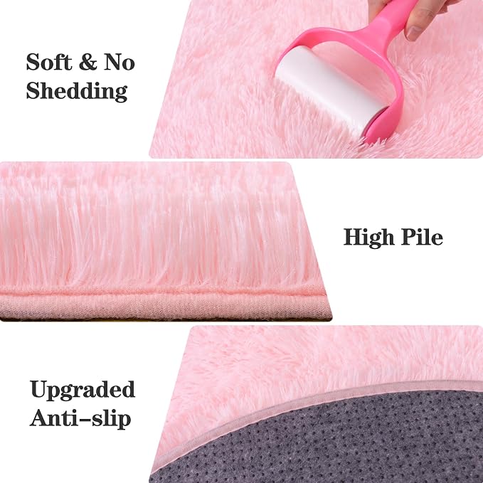 Round Fluffy Pink Rug for Bedroom, 4Ft Fuzzy Shag Circle Area Rug for Girls - Image 6