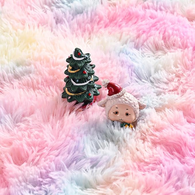 FlyDOIT Large Area Rugs for Living Room, 4x6 Feet Tie-Dyed Rainbow Shaggy Rug - Image 5