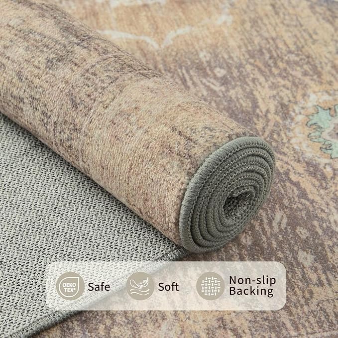Rugxara 3x5 Rug for Entryway Bedroom, Vintage Retro Boho Throw Rug, Non Slip & - Image 5
