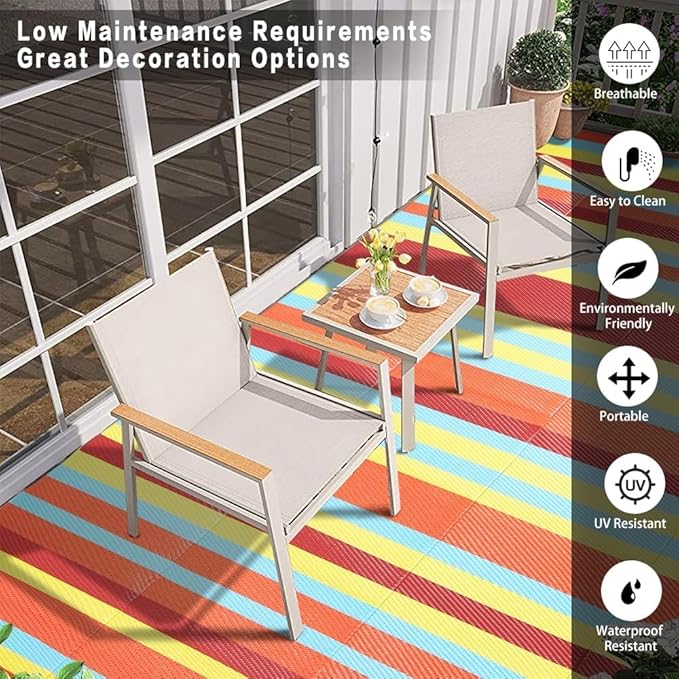 HUGEAR Outdoor Waterproof Rug 9'x12' Plastic Straw Rugs Washable Reversible - Image 3