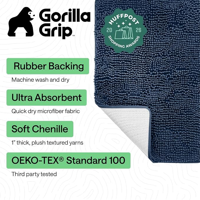 GORILLA GRIP Bath Rug Mat 42x24, Soft Absorbent Chenille, Quick Dry Microfiber - Image 2