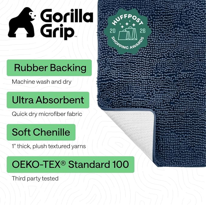 GORILLA GRIP Bath Rug Mat 48x24, Soft Absorbent Chenille, Quick Dry Microfiber - Image 2