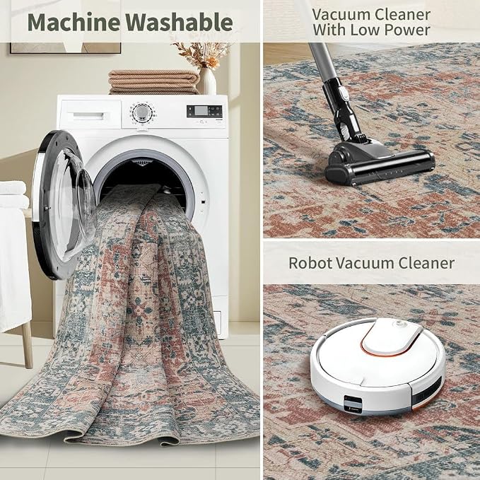 Rugxara 4x6 Rug for Living Room Bedroom, Washable Throw Rugs, Vintage Retro - Image 5