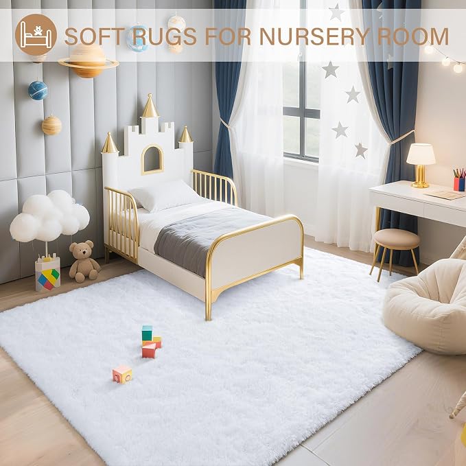 BENRON Fluffy Rugs for Living Room 5x8 White, Washable Large Area Rugs for - Image 5
