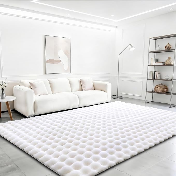 White Rabbit Plush Rug 5'x7', Fluffy Shaggy Area Rug by CHOVY