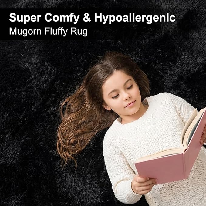 Mugorn Black Rugs for Bedroom, 3x5 Feet Fluffy Area Rugs for Living Room - Image 5