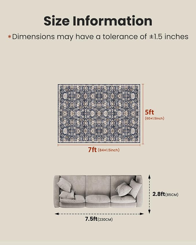 AMADA HOMEFURNISHING 5x7 Area Rugs, Washable Living Room Rug Low-Profile - Image 2