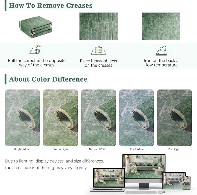 DCX Abstract Area Rug 5x7, Washable Green Modern Rug - Image 7