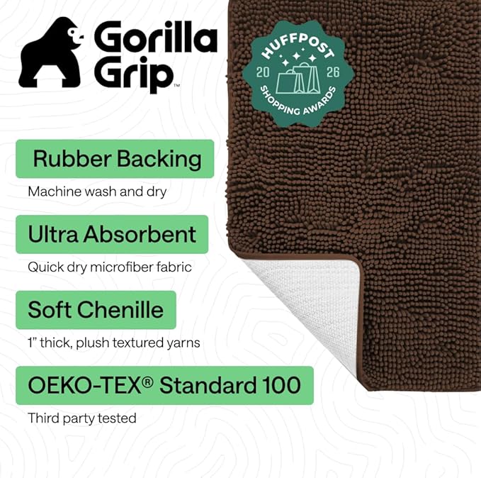 GORILLA GRIP Bath Rug Mat 36x24, Thick Soft Absorbent Chenille, Quick Dry - Image 2