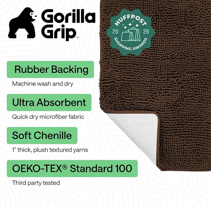 GORILLA GRIP Bath Rug Mat 48x17, Thick Soft Absorbent Chenille, Quick Dry - Image 2