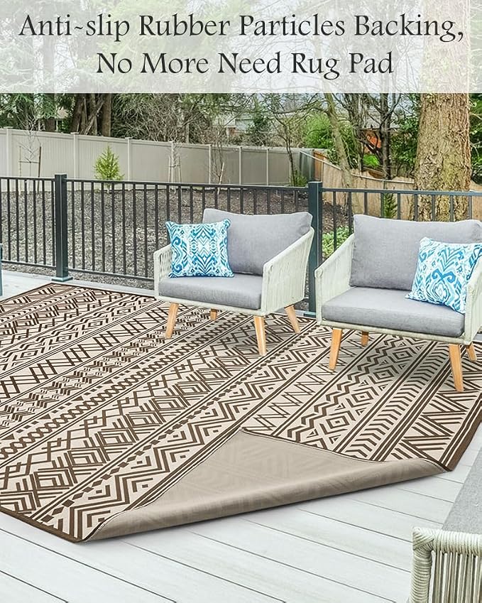Outdoor Rug Carpet 9x12 ft, Flatweave Textured Outdoor Patio Rug Non Slip - Image 3