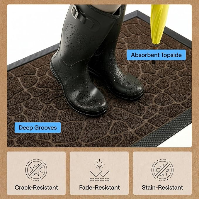GORILLA GRIP 100% Waterproof All-Season WeatherMAX Doormat, US Designed Natural - Image 6