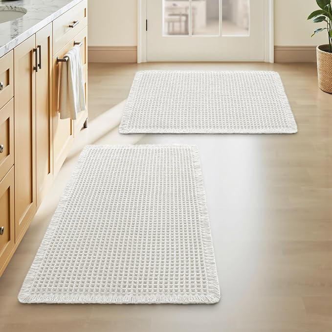 Upgraded Waffle Bath Mats Set of 2, Super Absorbent Non Slip Bath Mats by AMOAMI