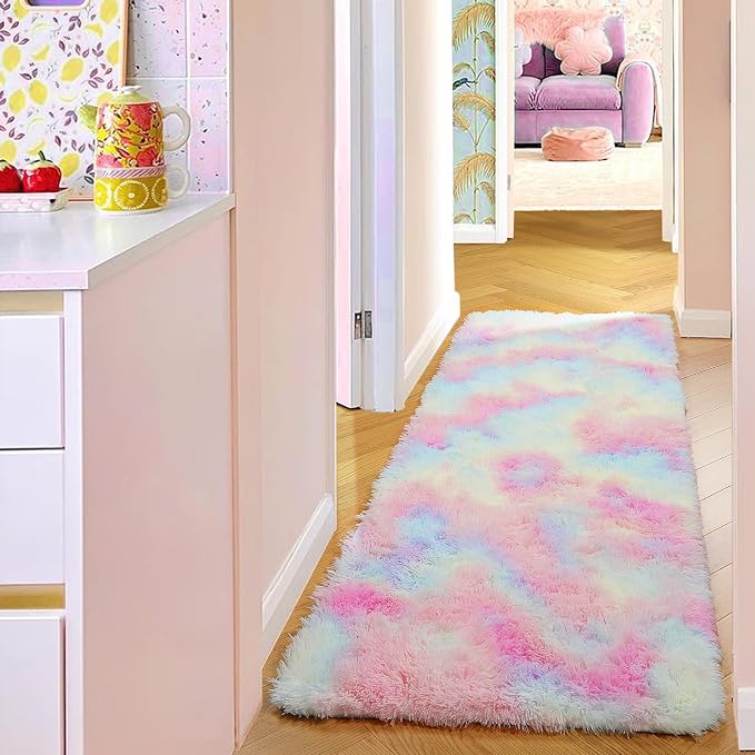 PAGISOFE Rainbow Runner Rugs for Girls Bedroom Plush Fluffy Hallway Rug 2x6 Ft - Image 6
