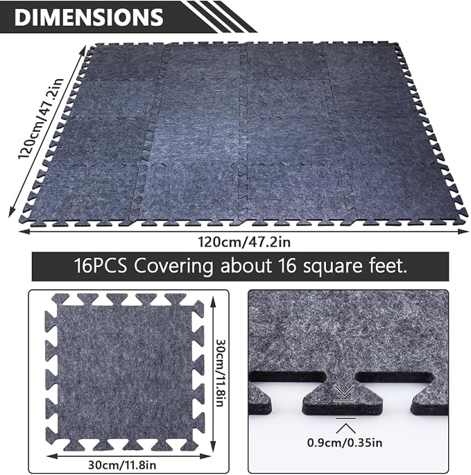 16 Pieces Thick Sound Absorbing Interlocking Floor Mats, High Density Piano - Image 3