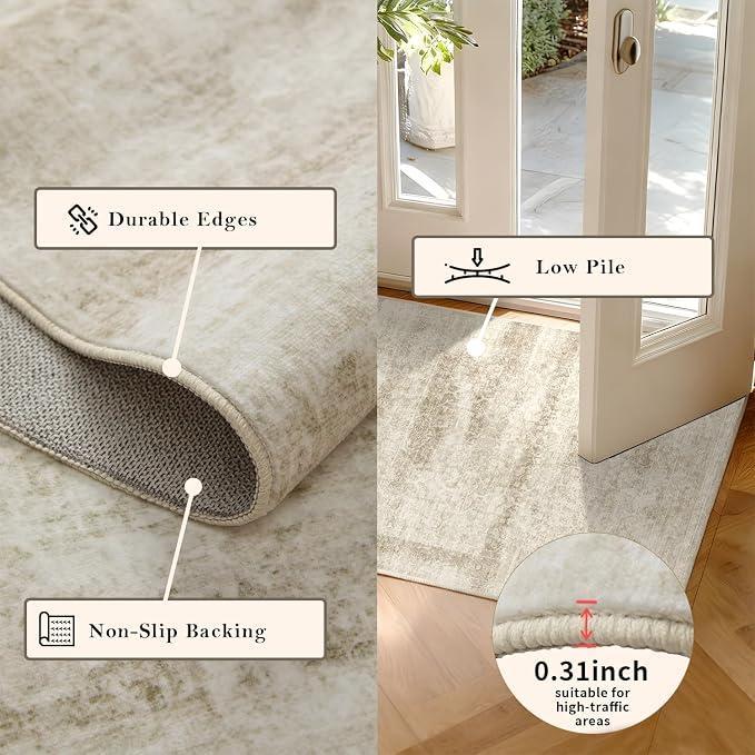 Latte&Fog 6x9 Area Rugs for Living Room, Large Vintage Beige Washable Rug - Image 7