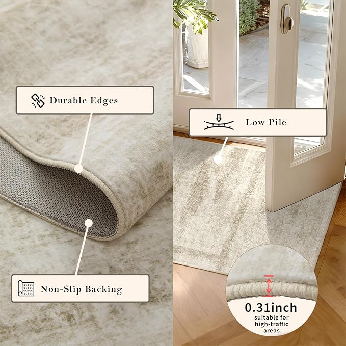 Latte&Fog 5x7 Area Rugs for Living Room, Vintage Beige Washable Rug, Boho - Image 7