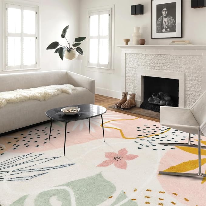 Lahome Pink 10x14 Area Rugs, Washable Ultra-Thin Large Rug - Image 2