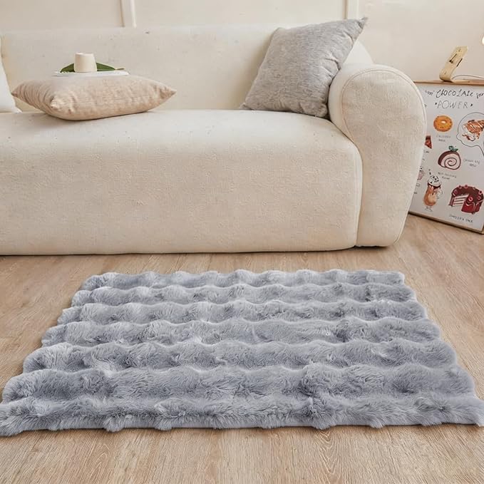 Gray Rabbit Plush Rug 2'x3', Fluffy Shaggy Area Rug - Image 2