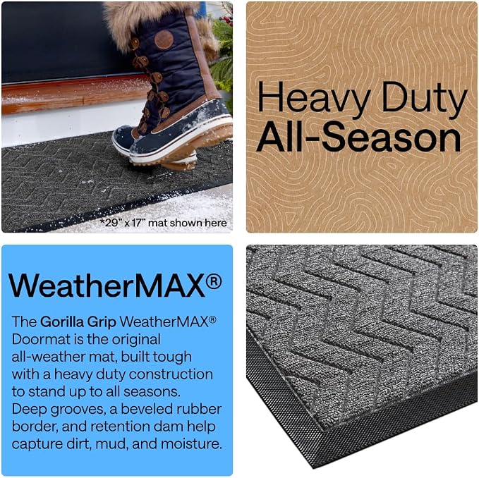 GORILLA GRIP 100% Waterproof All-Season WeatherMAX Doormat, US Designed Natural - Image 4