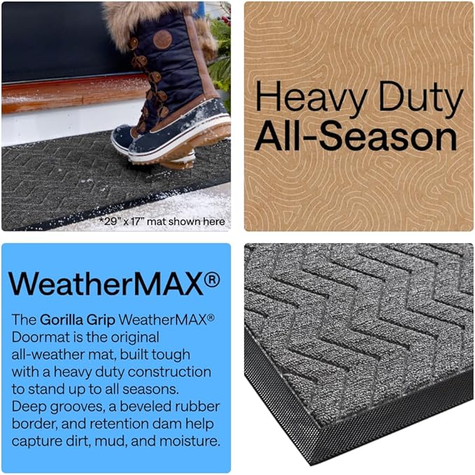 GORILLA GRIP 100% Waterproof All-Season WeatherMAX Doormat, US Designed Natural - Image 3