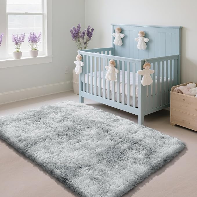 Fluffy Rug Shag Area Rug, Mottling Grey 4x6 Area Rugs - Image 2