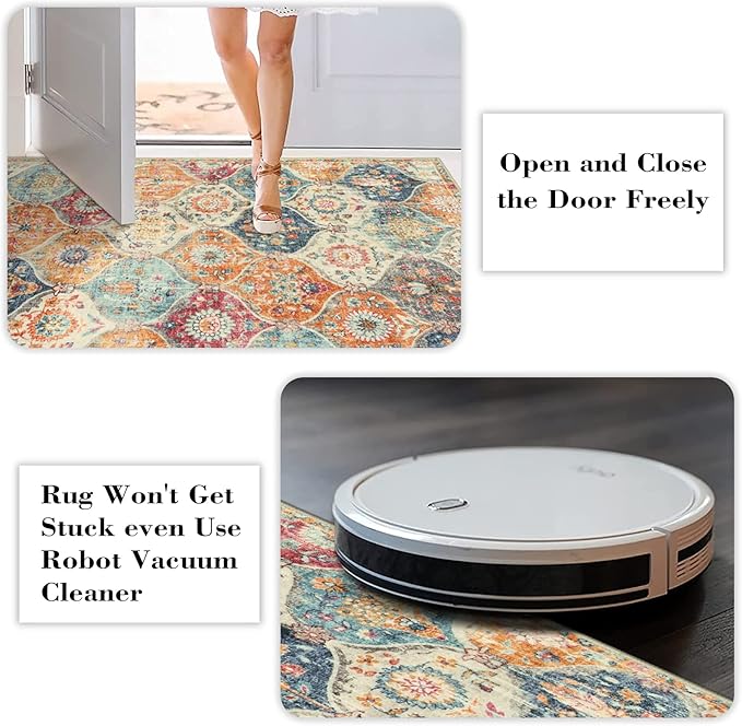 Lahome Moroccan Washable Circle Rug, Soft Vintage Round Rug 4ft, Distress Round - Image 4