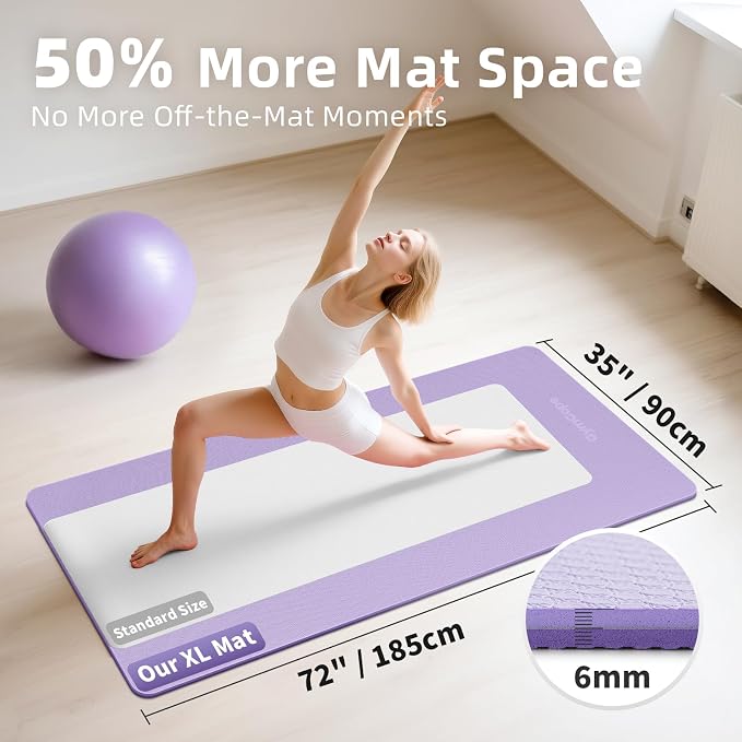 Extra Large Yoga Mat – 72"x48" or 78"x57", 1/4"–1/2" Thick Mat - Image 2