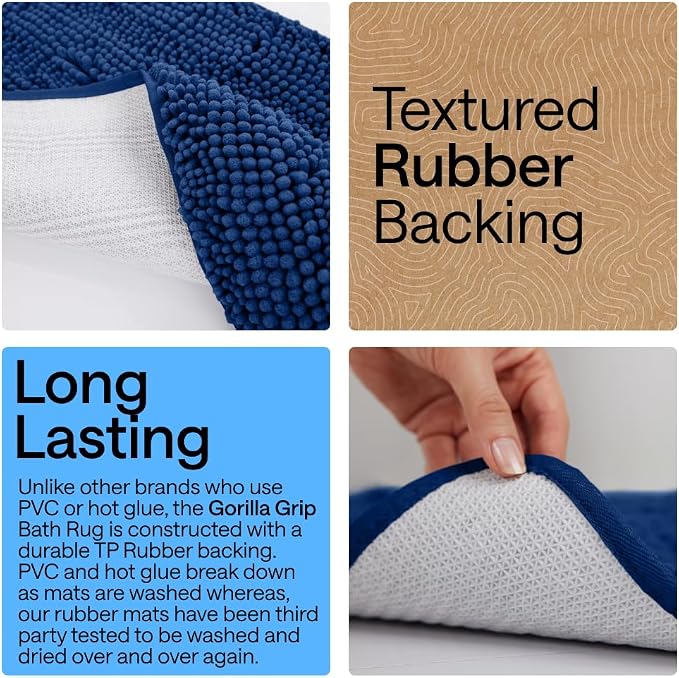 GORILLA GRIP Bath Rug Mat 60x24, Thick Soft Absorbent Chenille, Quick Dry - Image 3