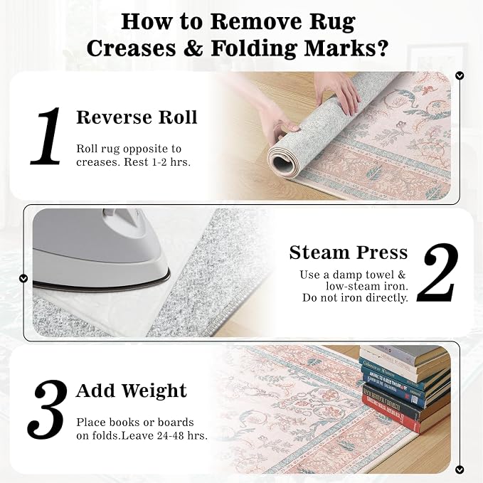 DCX 9x12 Pink Vintage Floral Rug, Machine Washable Non Slip Low Pile Carpet - Image 6