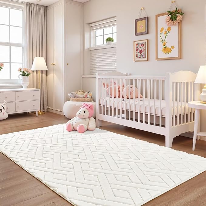6x9 Cream White Washable Area Rug - Image 5