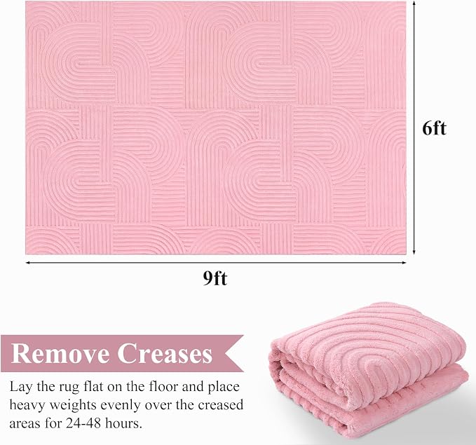 Pauwer Pink Area Rug for Girls Bedroom 6x9 Soft Fluffy Non Slip Machine - Image 2
