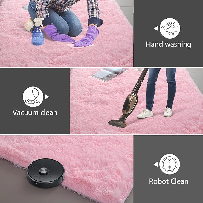 Large Shag Area Rugs for Living Room Bedroom, Big Ultra Soft Fluffy Pink Area - Image 7