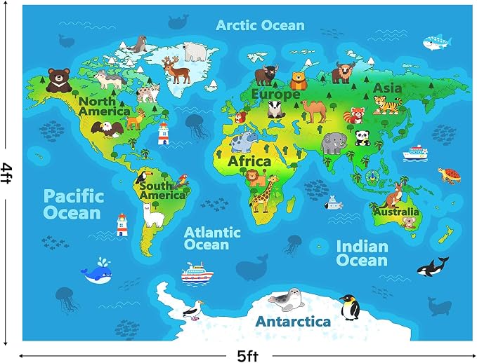 Kids Playroom Rug, 4x5ft World Map Play Mat - Image 2