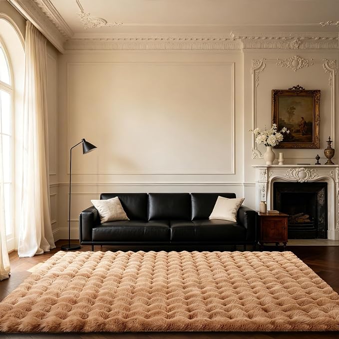 Coffee Rabbit Plush Rug 4'x6', Fluffy Shaggy Area Rug - Image 3